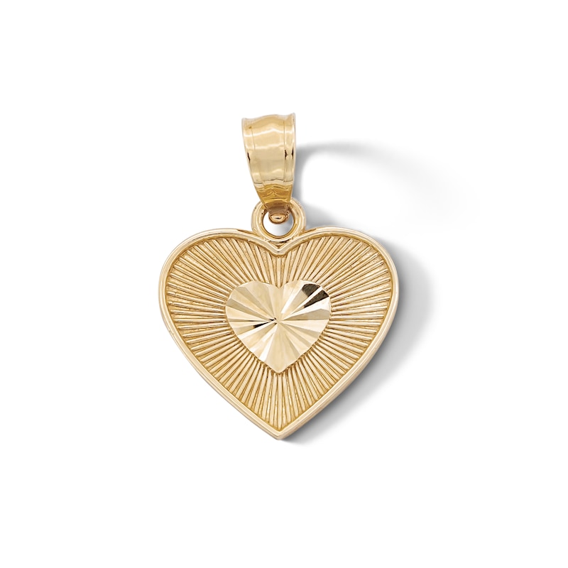 Main Image 1 of 10K Gold Diamond-Cut Heart Center Necklace Charm