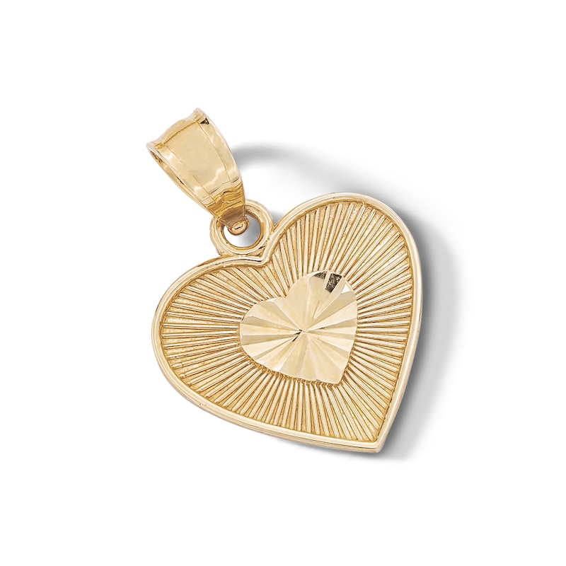 Main Image 3 of 10K Gold Diamond-Cut Heart Center Necklace Charm