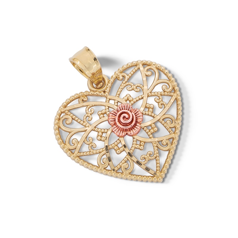 Main Image 3 of 10K Solid Gold Rose Heart Two-Tone Necklace Charm