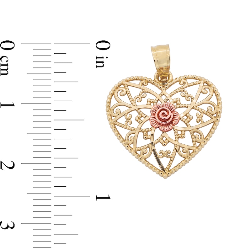 Main Image 4 of 10K Solid Gold Rose Heart Two-Tone Necklace Charm