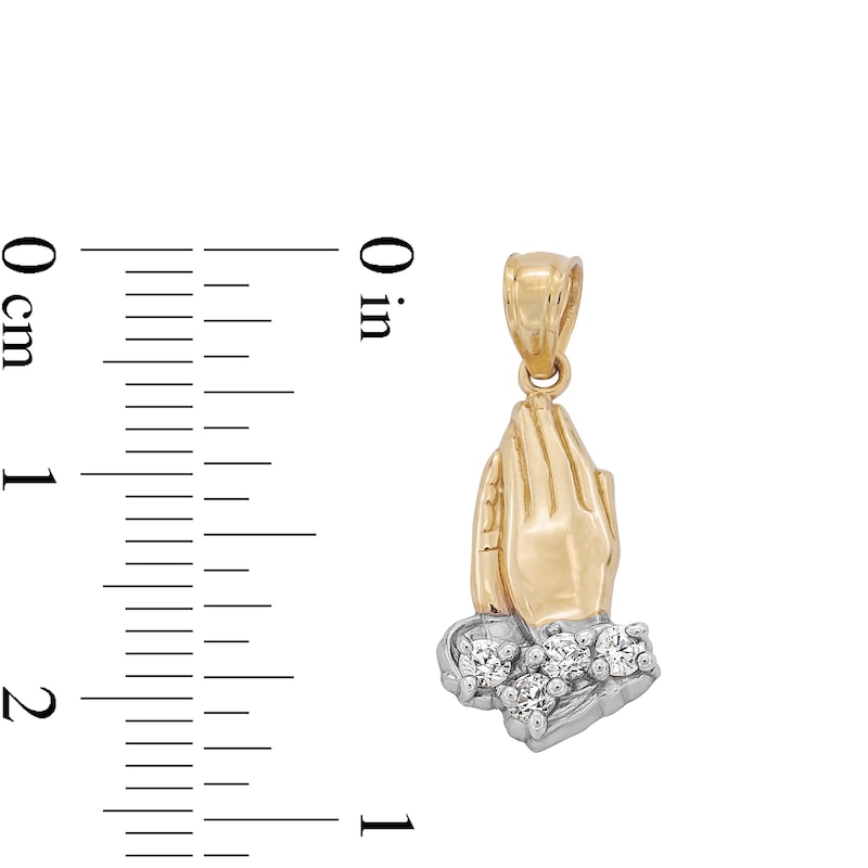 Main Image 4 of ​​​​​​​​​​​​​​10K Solid Gold CZ Praying Hands Two-Tone Necklace Charm