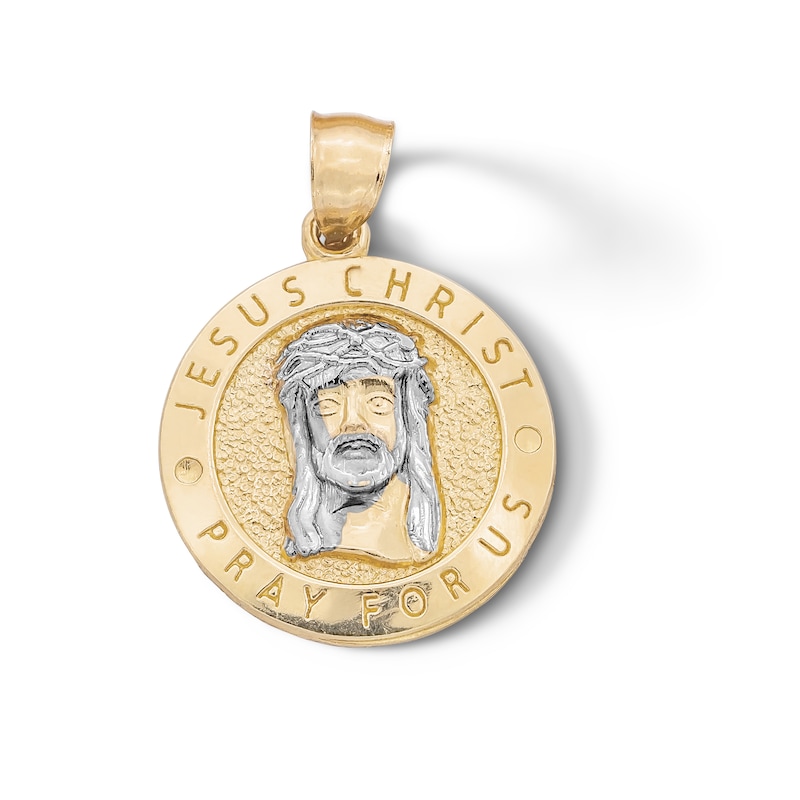 Main Image 1 of ​​​​​​​​​​​​​​10K Solid Gold Jesus Christ Pray For Us Two-Tone Necklace Charm