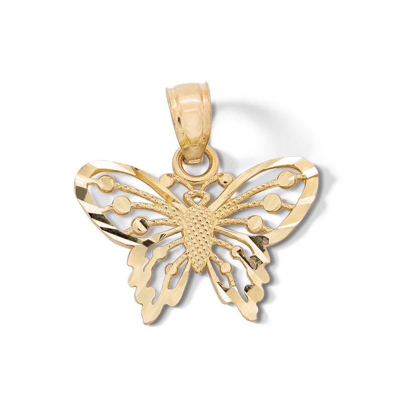 10K Solid Gold Diamond-Cut Butterfly Necklace Charm