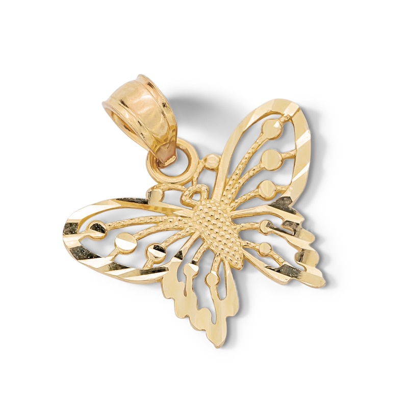 Main Image 3 of 10K Solid Gold Diamond-Cut Butterfly Necklace Charm