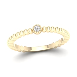 10K Solid Gold Lab-Created Diamond Accent Beaded Ring