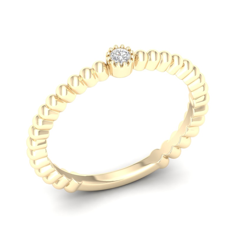 10K Solid Gold Lab-Created Diamond Accent Beaded Ring