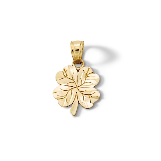 10K Solid Gold Four Leaf Clover Necklace Charm