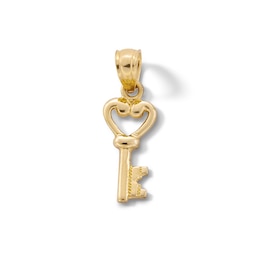 10K Solid Gold Heart Key Necklace Charm