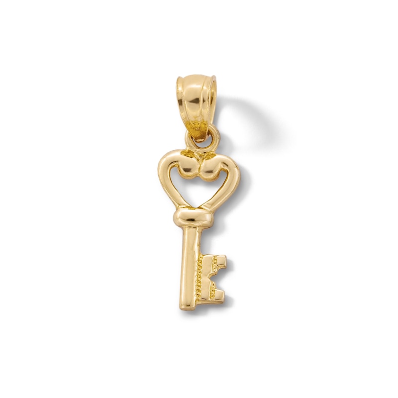 Main Image 1 of 10K Solid Gold Heart Key Necklace Charm