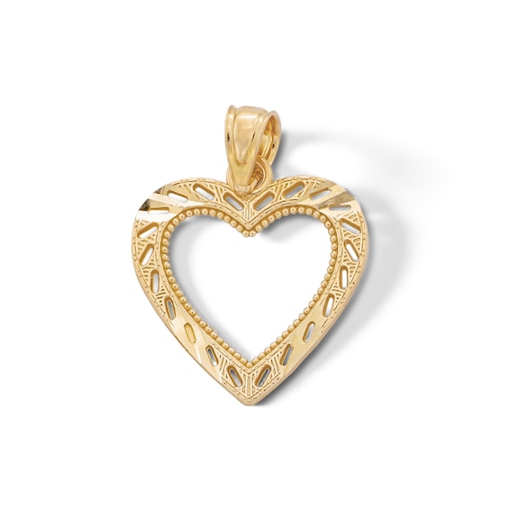 10K Solid Gold Diamond-Cut Open Heart Necklace Charm