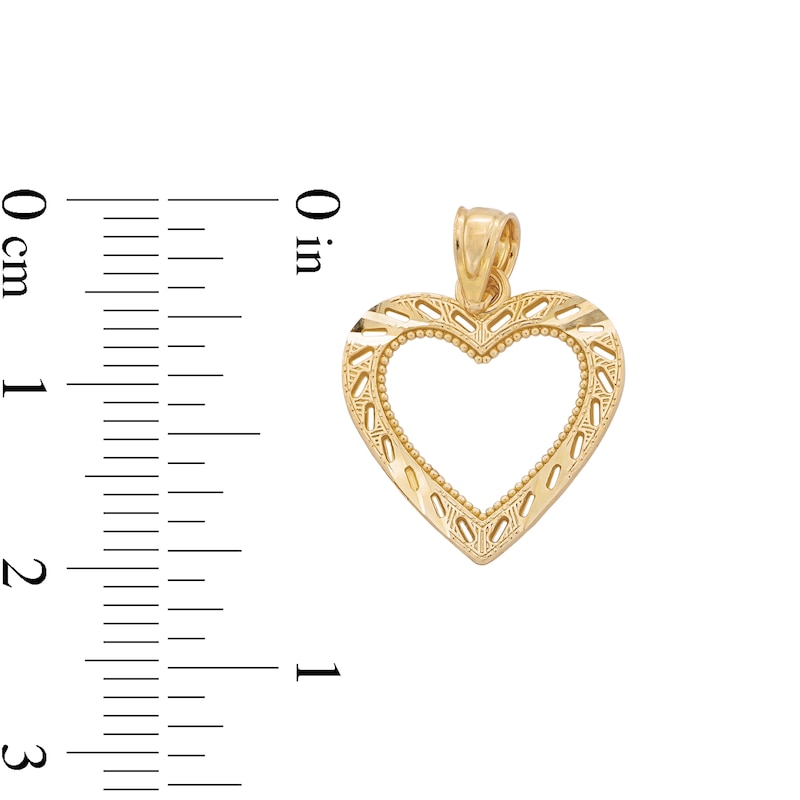 Main Image 4 of 10K Solid Gold Diamond-Cut Open Heart Necklace Charm