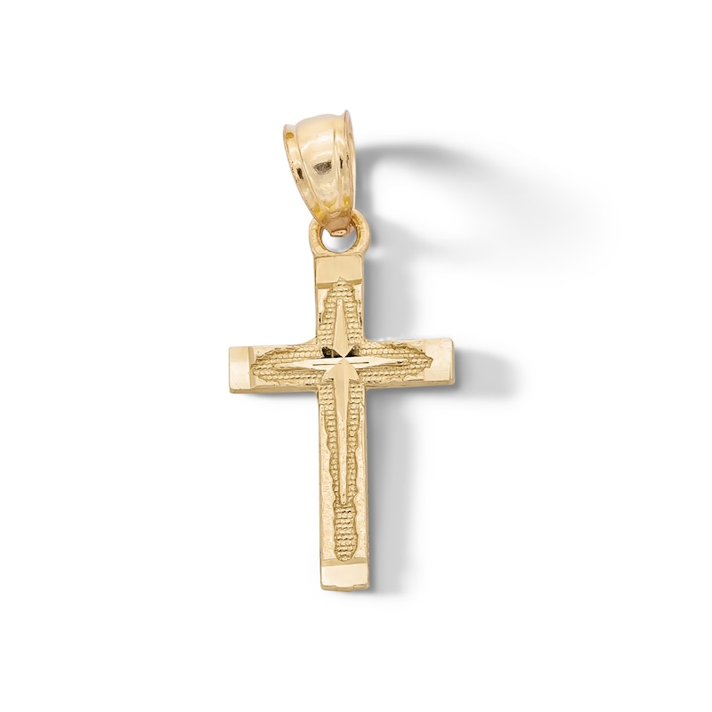 Main Image 1 of ​​​​​​​​​​​​​​10K Solid Gold Diamond-Cut North Star Cross Necklace Charm