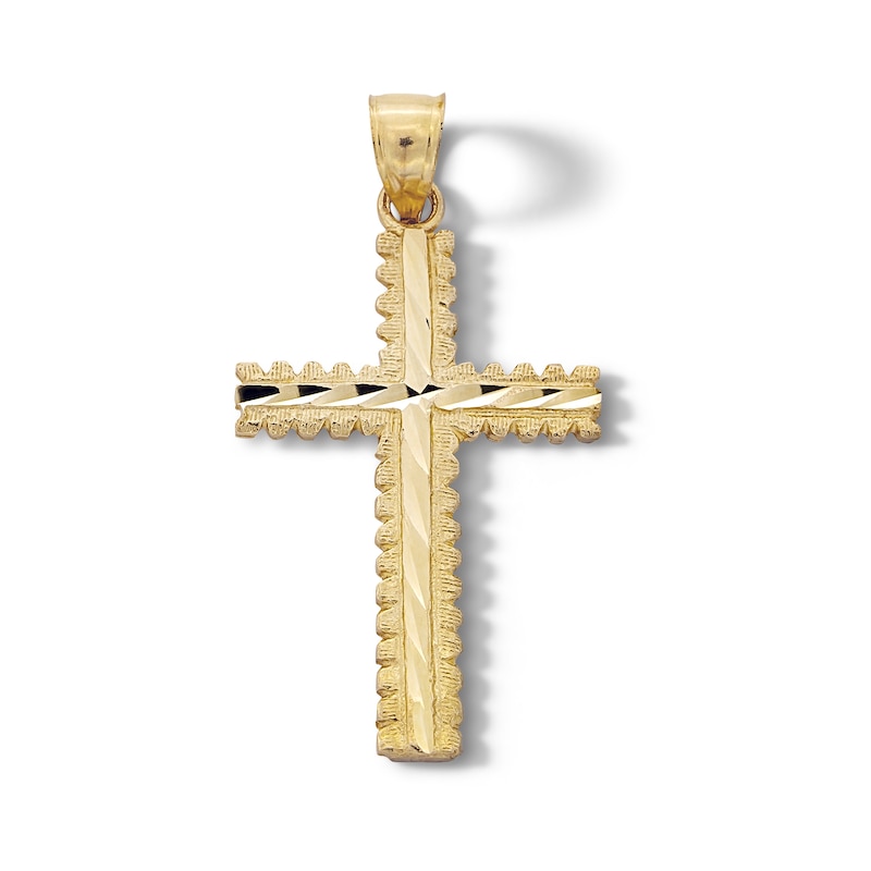 Main Image 1 of 10K Solid Gold Diamond-Cut Ridge Edge Cross Necklace Charm