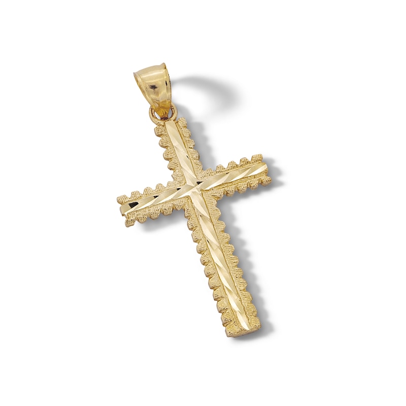 Main Image 3 of 10K Solid Gold Diamond-Cut Ridge Edge Cross Necklace Charm