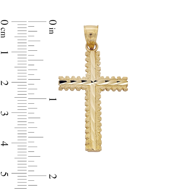 Main Image 4 of 10K Solid Gold Diamond-Cut Ridge Edge Cross Necklace Charm