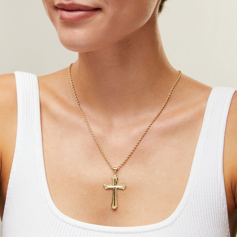 Main Image 2 of 10K Solid Gold Diamond-Cut Cross Necklace Charm