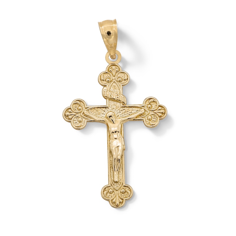 Main Image 1 of ​​​​​​​​​​​​​​10K Solid Gold Budded End Crucifix Necklace Charm