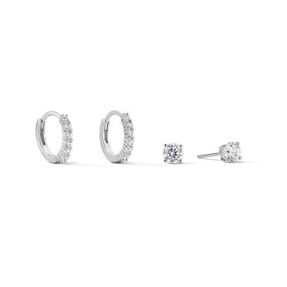 Sterling Silver CZ Studs and Huggie Hoops Set