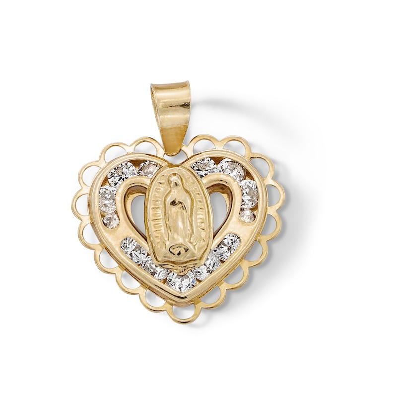 Main Image 1 of ​​​​​​​​​​​​​​10K Semi-Solid Gold CZ Guadalupe Filigree Heart Necklace Charm