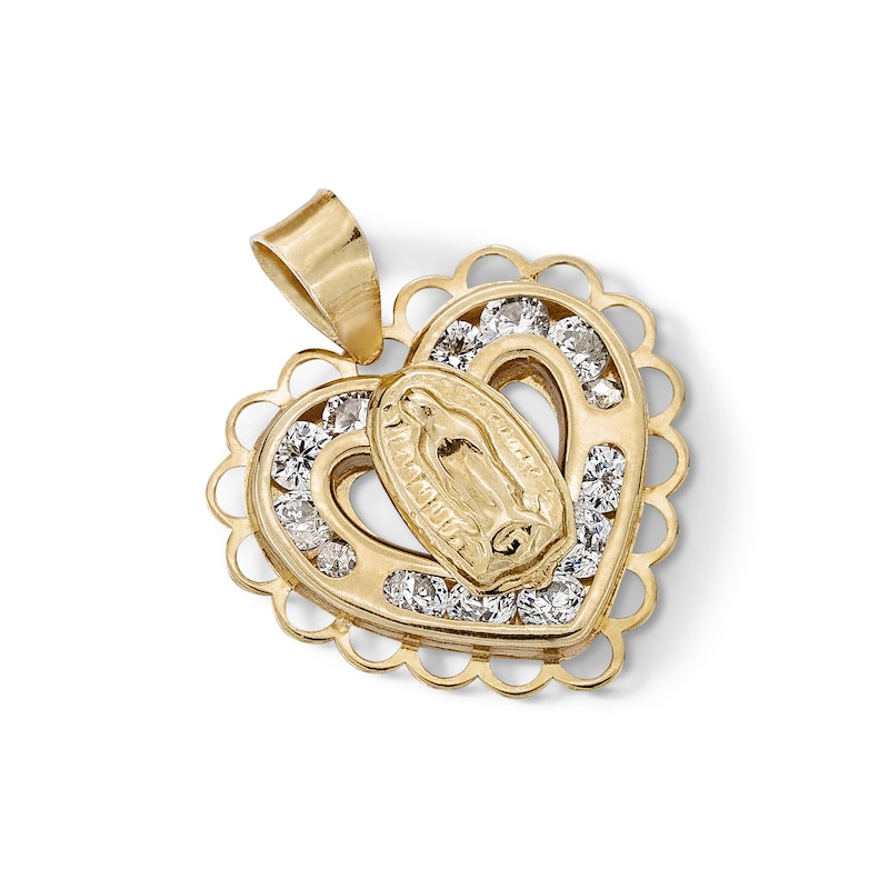 Main Image 3 of ​​​​​​​​​​​​​​10K Semi-Solid Gold CZ Guadalupe Filigree Heart Necklace Charm