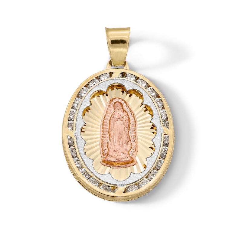 Main Image 1 of 10K Semi-Solid Gold CZ Guadalupe Medallion Tri-Tone Necklace Charm