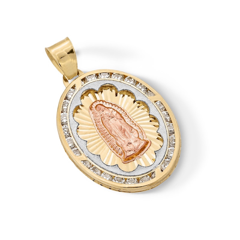 Main Image 3 of 10K Semi-Solid Gold CZ Guadalupe Medallion Tri-Tone Necklace Charm