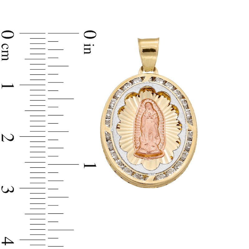 Main Image 4 of 10K Semi-Solid Gold CZ Guadalupe Medallion Tri-Tone Necklace Charm