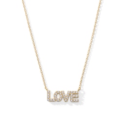 10K Semi-Solid Gold CZ LOVE Pendant - 16&quot; + 2&quot;