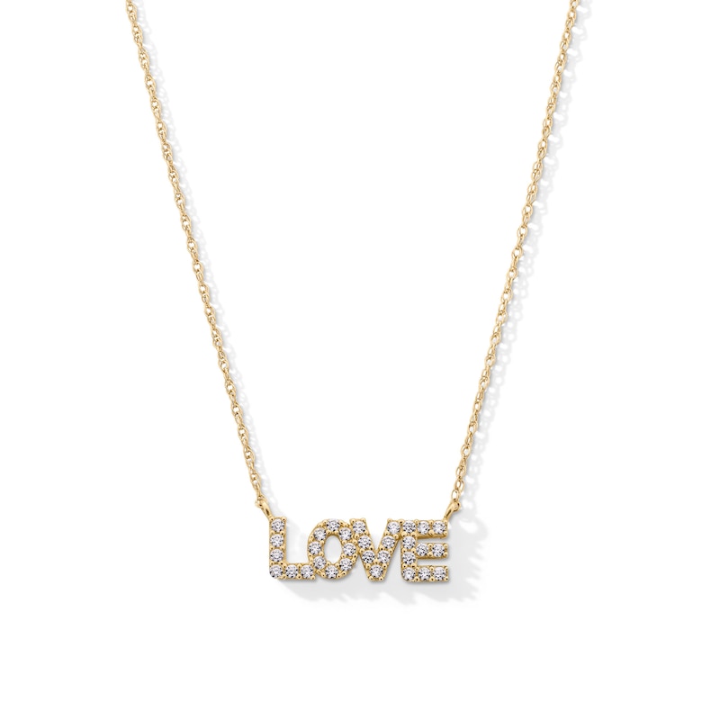 Main Image 1 of 10K Semi-Solid Gold CZ LOVE Pendant - 16&quot; + 2&quot;