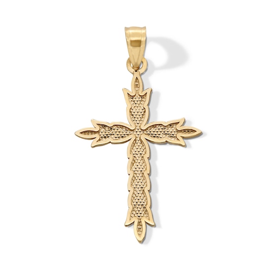 10K Solid Gold Diamond-Cut Leaf Cross Necklace Charm