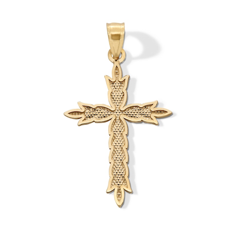 Main Image 1 of 10K Solid Gold Diamond-Cut Leaf Cross Necklace Charm