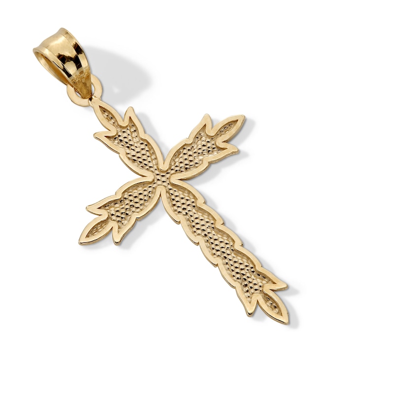 Main Image 3 of 10K Solid Gold Diamond-Cut Leaf Cross Necklace Charm