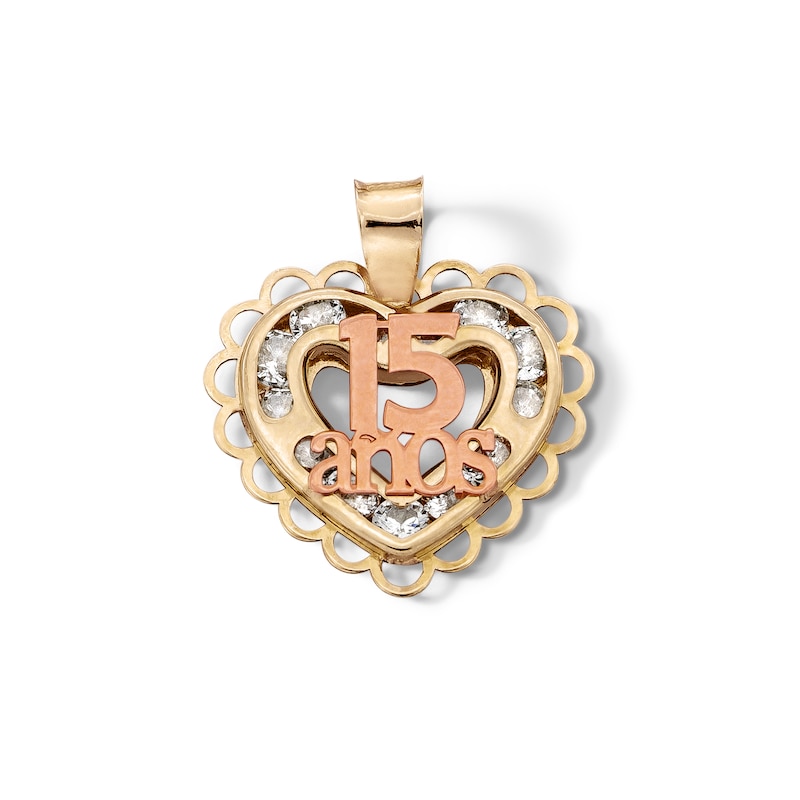 10K Semi-Solid Gold 15 Anos Heart Two-Tone Necklace Charm