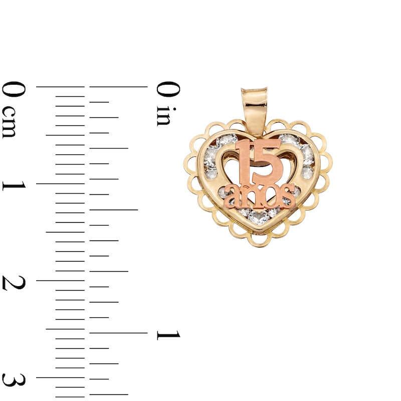 10K Semi-Solid Gold 15 Anos Heart Two-Tone Necklace Charm