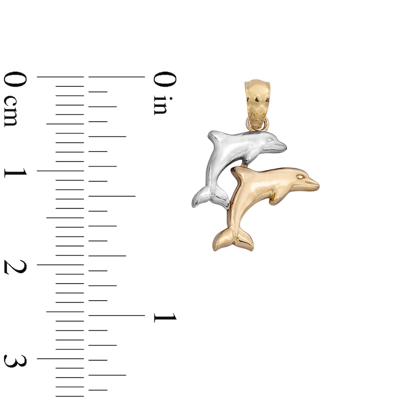 Main Image 4 of 10K Solid Gold Double Dolphin Two-Tone Necklace Charm