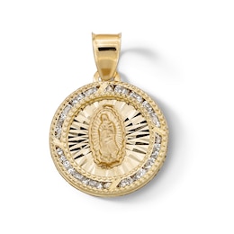 10K Semi-Solid Gold CZ Guadalupe Medallion Necklace Charm