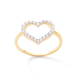 14K Gold Plated 1/3 CT. T.W. Lab-Created Diamond Heart Outline Ring