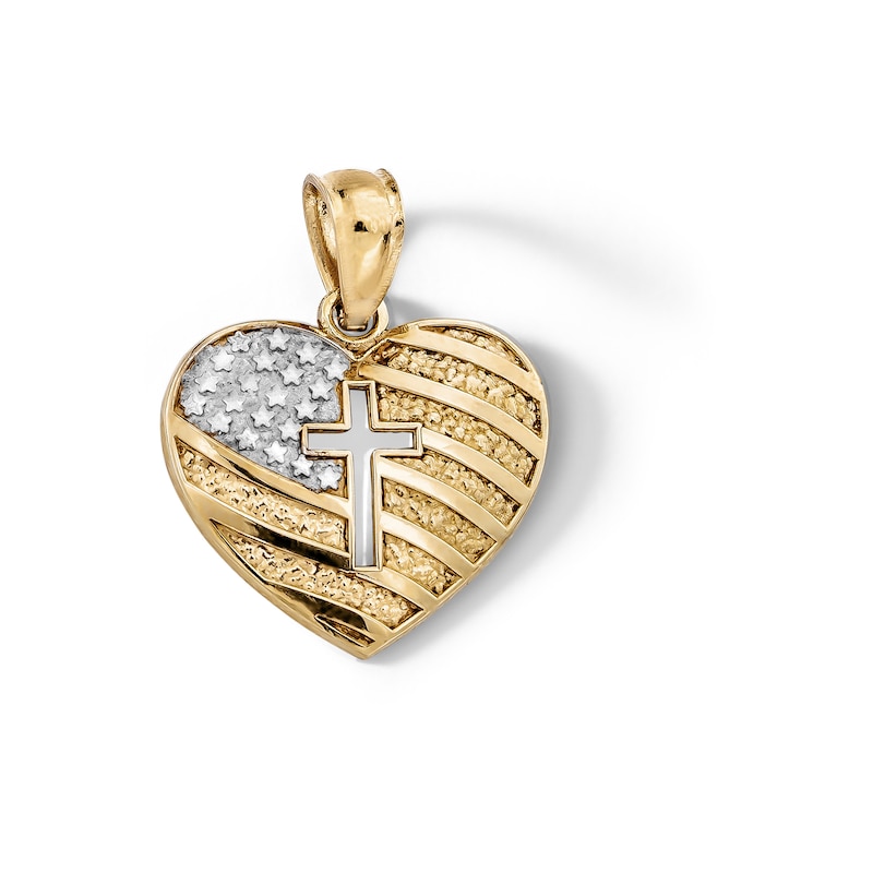 Main Image 1 of ​​​​​​​​​​​​​​10K Solid Gold USA Heart Two-Tone Necklace Charm