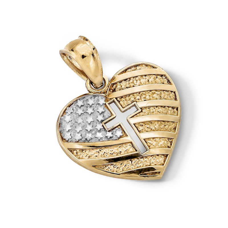 Main Image 3 of ​​​​​​​​​​​​​​10K Solid Gold USA Heart Two-Tone Necklace Charm