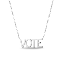 Sterling Silver VOTE Pendant Necklace - 16&quot; + 2&quot;