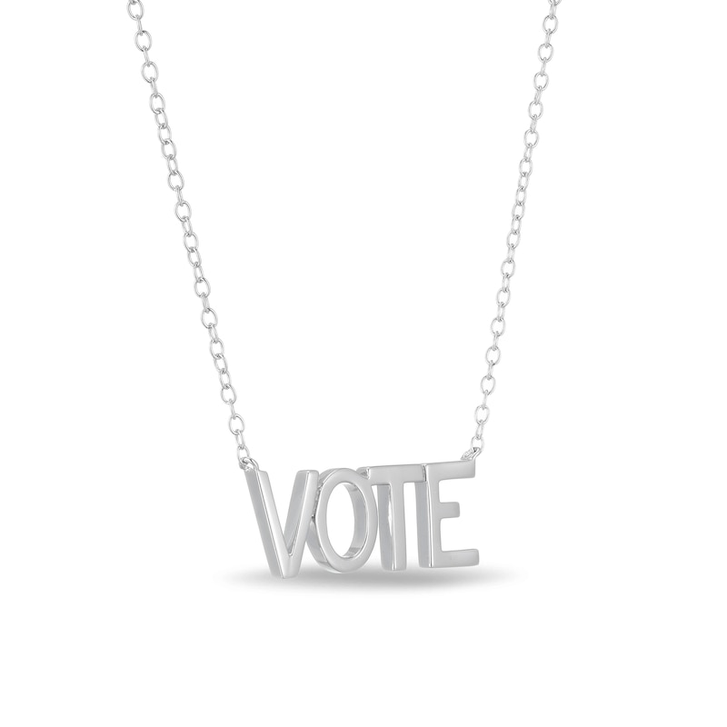 Main Image 2 of Sterling Silver VOTE Pendant Necklace - 16&quot; + 2&quot;