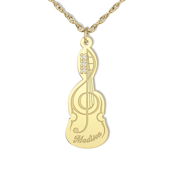 Diamond Accent Treble Clef Pendant - 16" + 2"