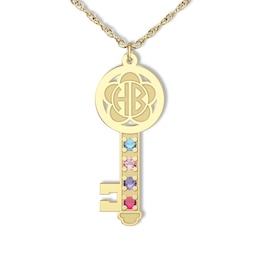 Family Birthstone Initial Key Pendant - 16&quot; + 2&quot;