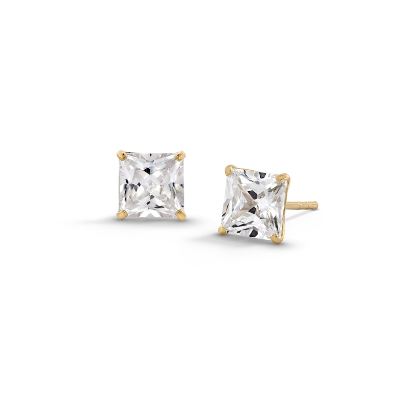 14K Gold CZ Square Studs