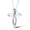 Thumbnail Image 1 of Sterling Silver Four Birthstone Cross Pendant Necklace