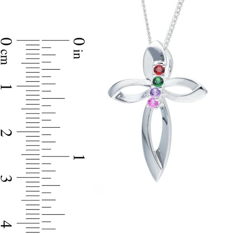 Main Image 4 of Sterling Silver Four Birthstone Cross Pendant Necklace