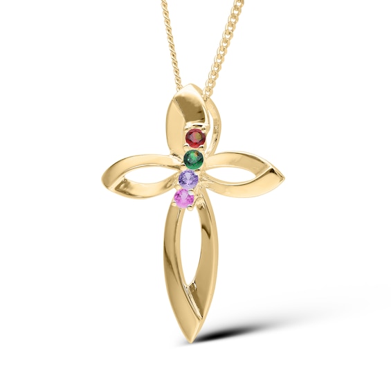 14K Gold Plated Four Birthstone Cross Pendant Necklace