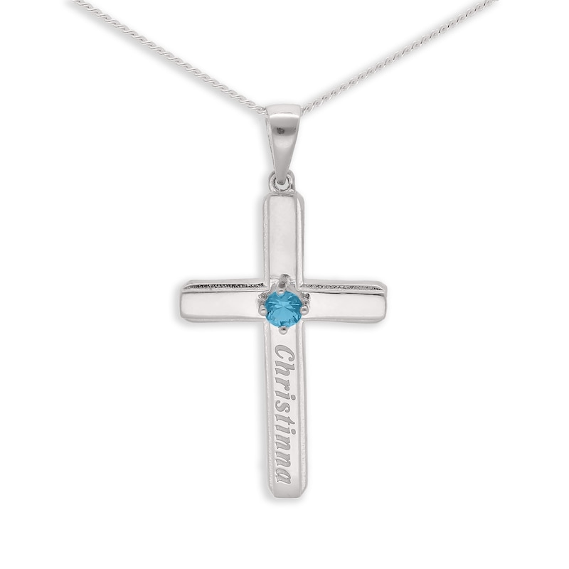 Main Image 1 of Sterling Silver Birthstone Keepsake Cross Engravable Pendant Necklace