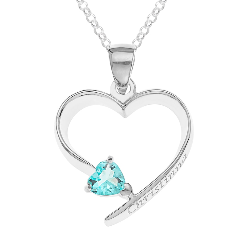 Main Image 2 of Sterling Silver Heart Birthstone Open Heart Engravable Pendant Necklace