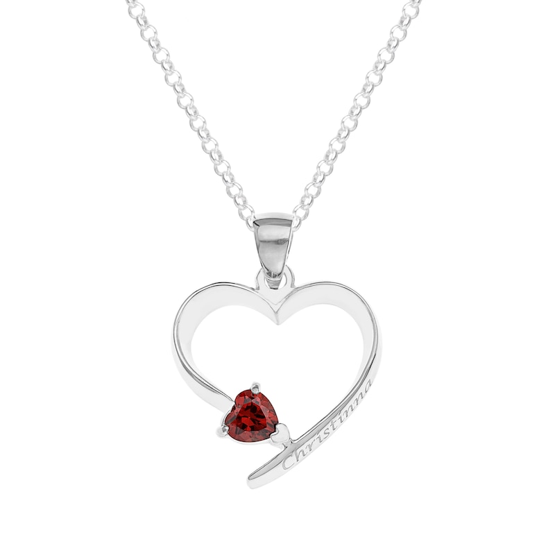 Main Image 3 of Sterling Silver Heart Birthstone Open Heart Engravable Pendant Necklace